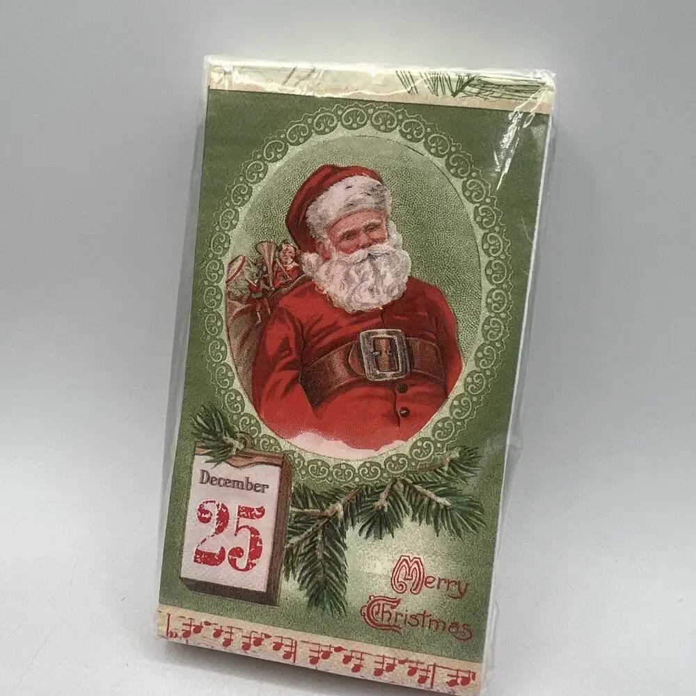 32 Gibson Old World Santa December 25 Christmas Napkins Green Red NEW